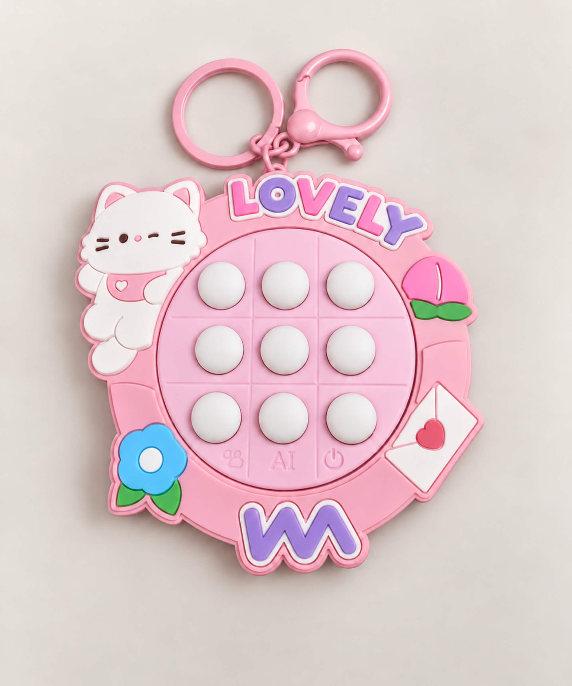 Pink Lovely Cat electronic Tic Tac Toe game keychain with nine light-up buttons